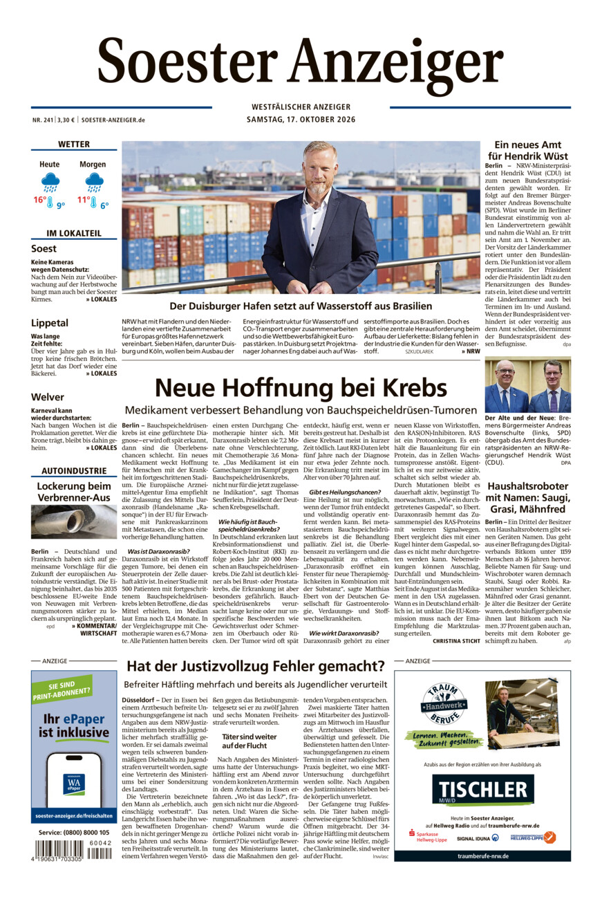 Soester Anzeiger vom Samstag, 17.10.2026