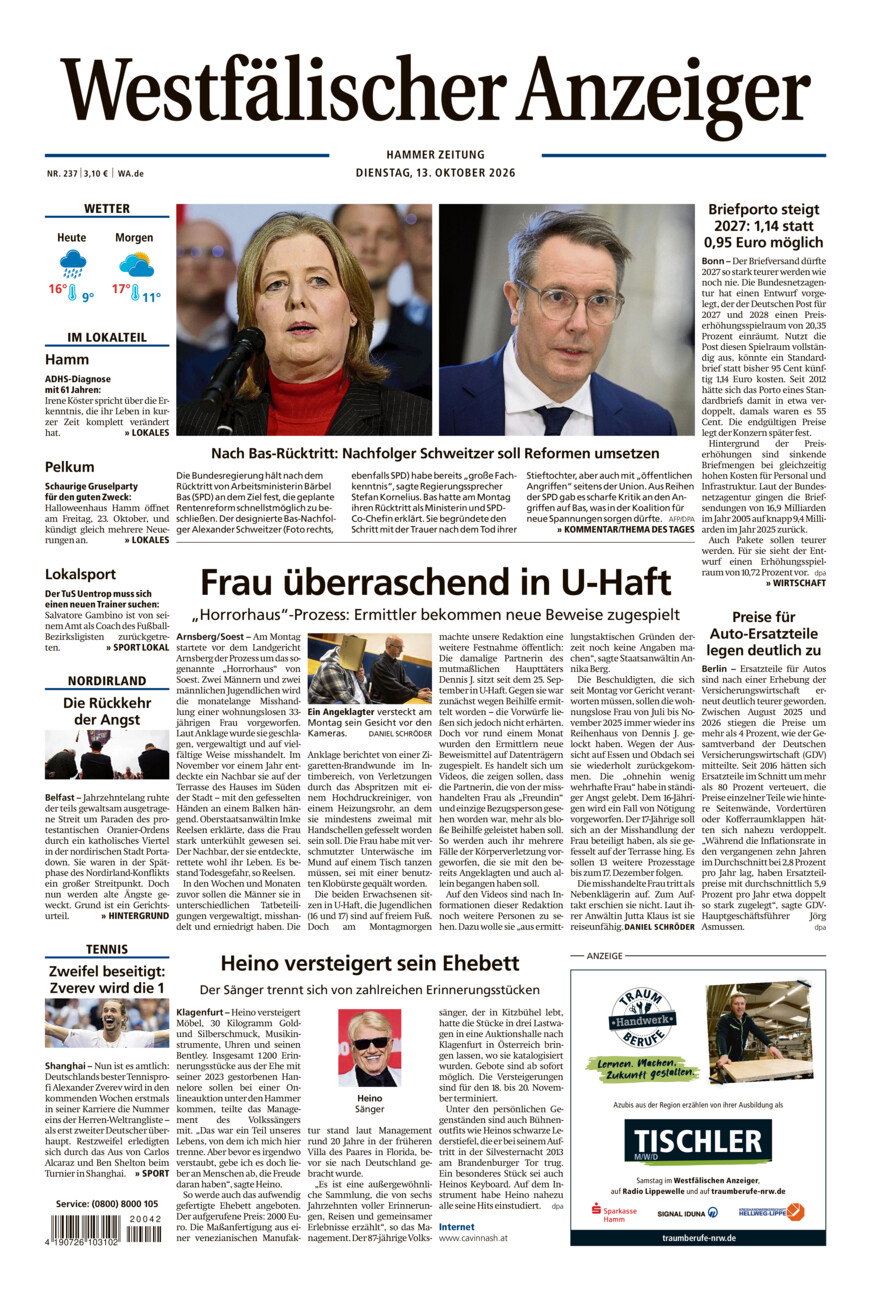 Westfälischer Anzeiger Hamm vom Dienstag, 13.10.2026
