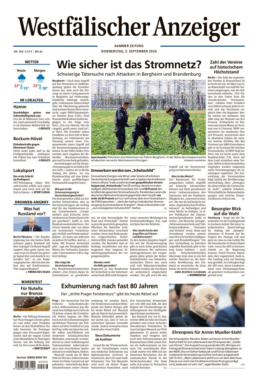 Westfälischer Anzeiger Hamm vom Donnerstag, 03.09.2026