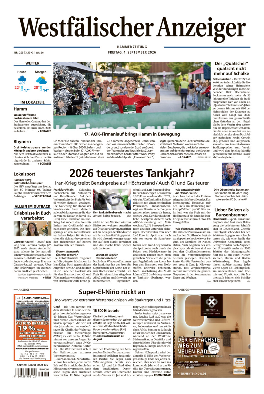 Westfälischer Anzeiger Hamm vom Freitag, 04.09.2026