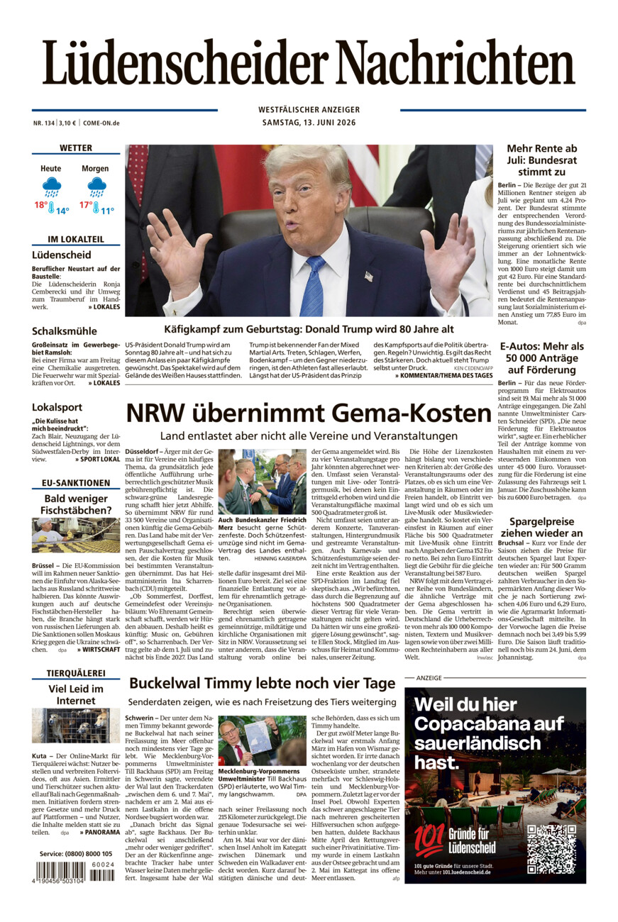 Lüdenscheider Nachrichten vom Samstag, 13.06.2026