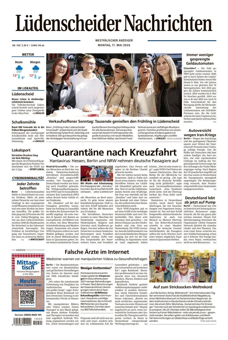Lüdenscheider Nachrichten vom Montag, 11.05.2026