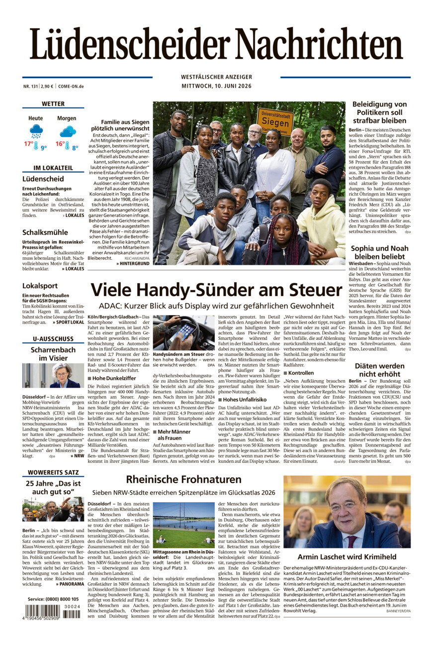 Lüdenscheider Nachrichten vom Mittwoch, 10.06.2026