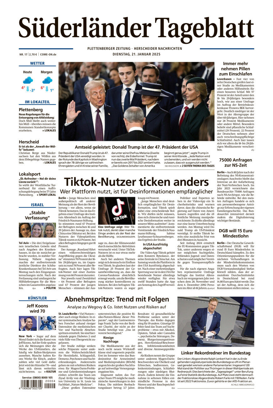 Süderländer Tageblatt vom Dienstag, 21.01.2025