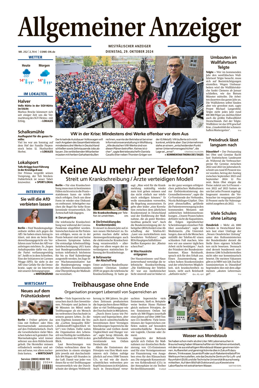 Allgemeiner Anzeiger vom Dienstag, 29.10.2024