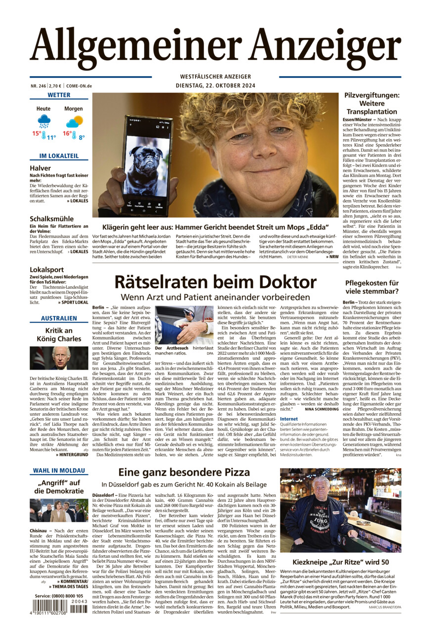 Allgemeiner Anzeiger vom Dienstag, 22.10.2024