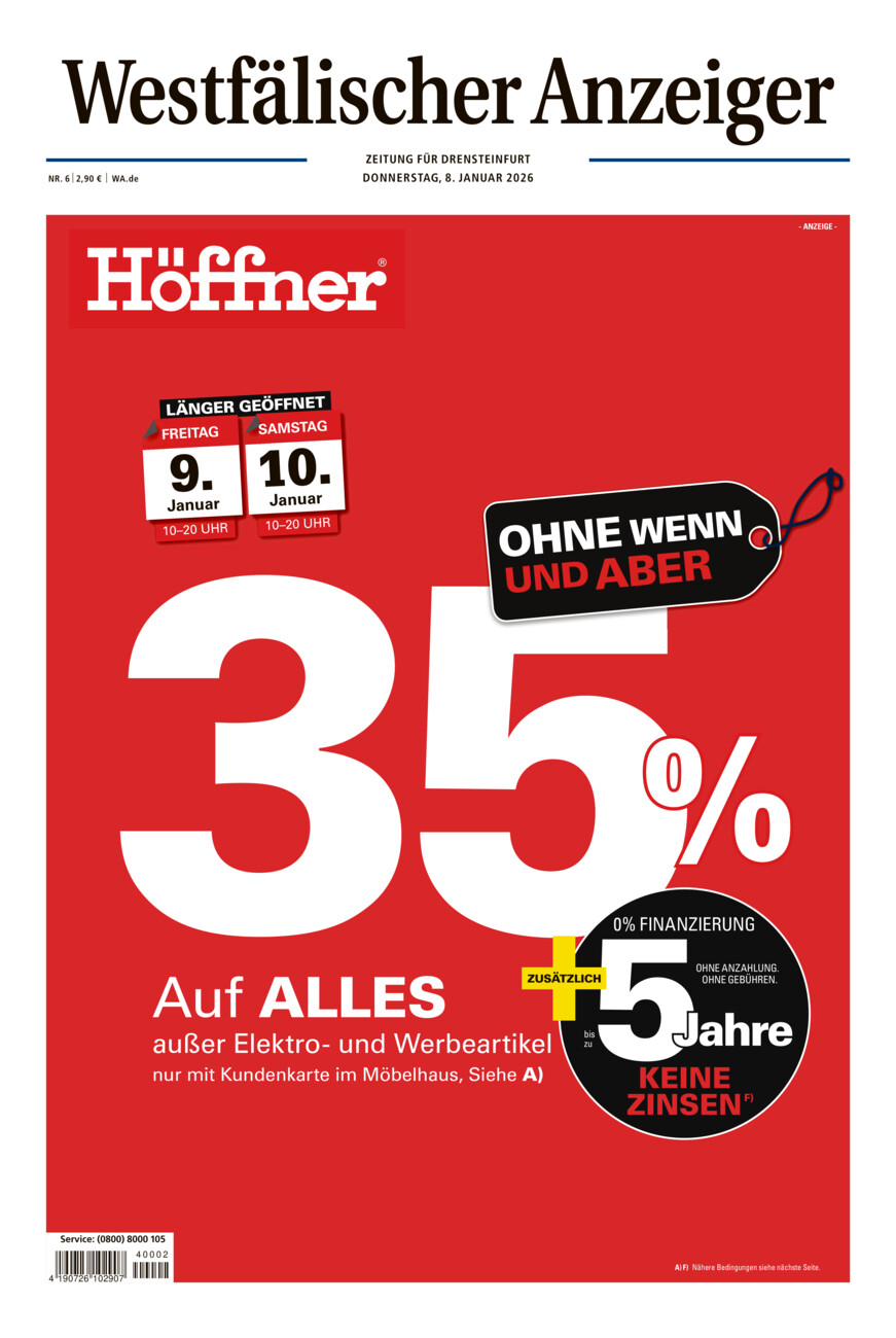 Westfälischer Anzeiger Drensteinfurt vom Donnerstag, 08.01.2026
