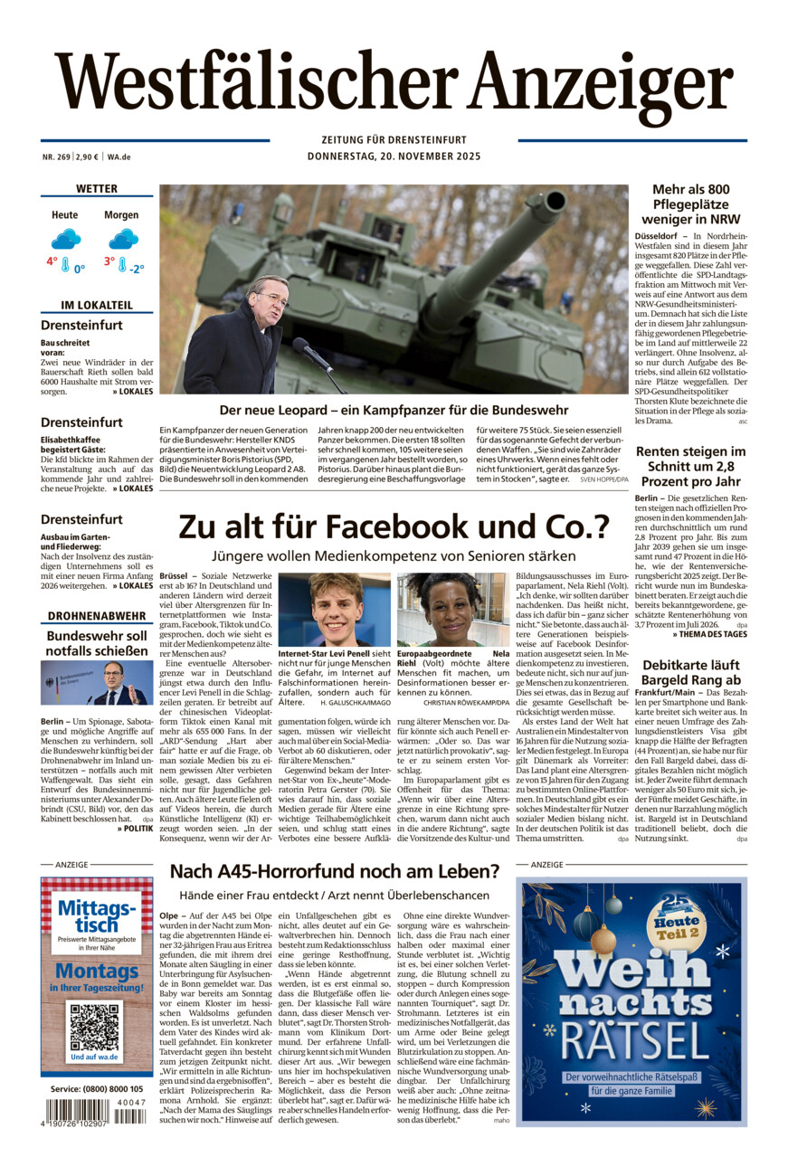 Westfälischer Anzeiger Drensteinfurt vom Donnerstag, 20.11.2025