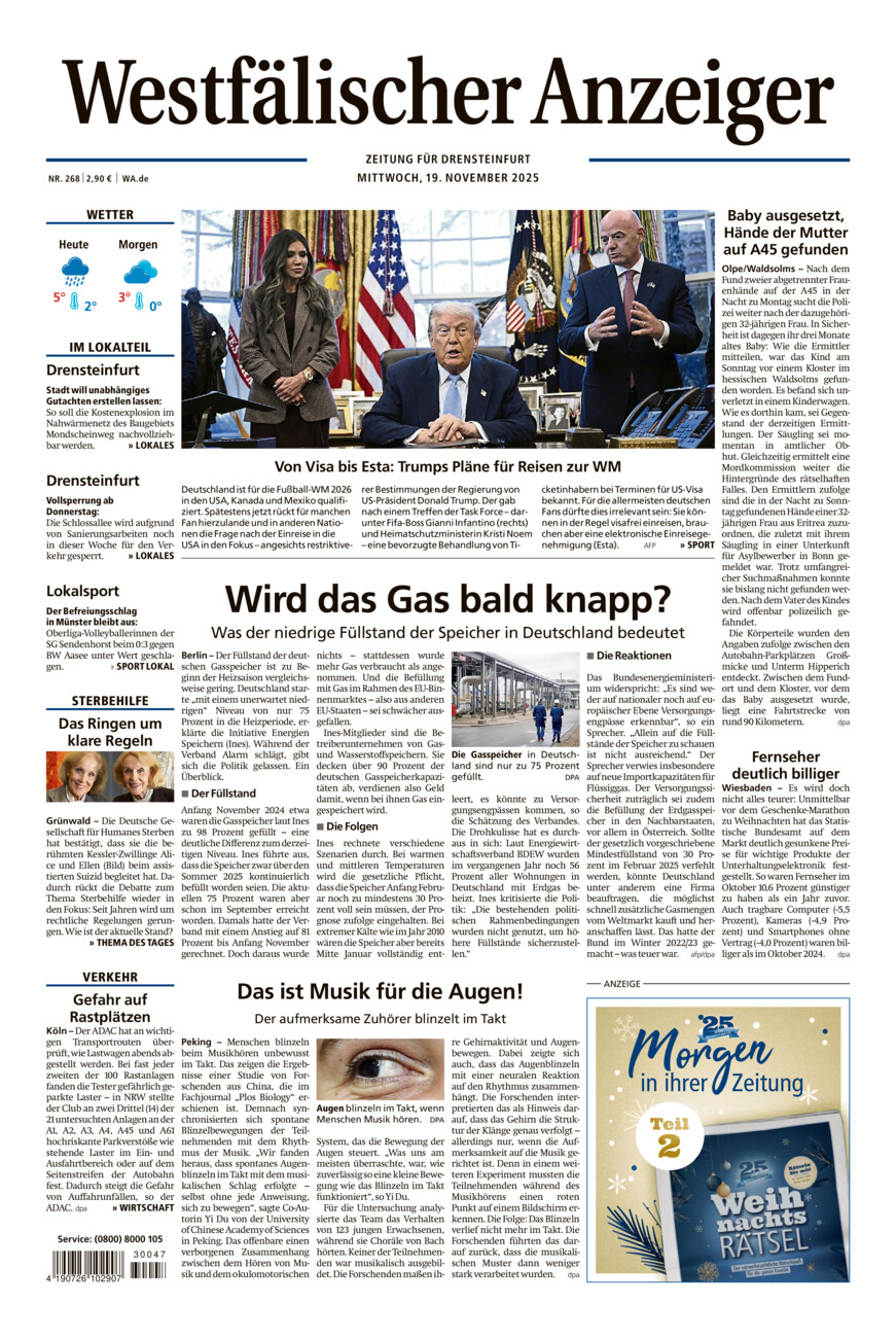 Westfälischer Anzeiger Drensteinfurt vom Mittwoch, 19.11.2025