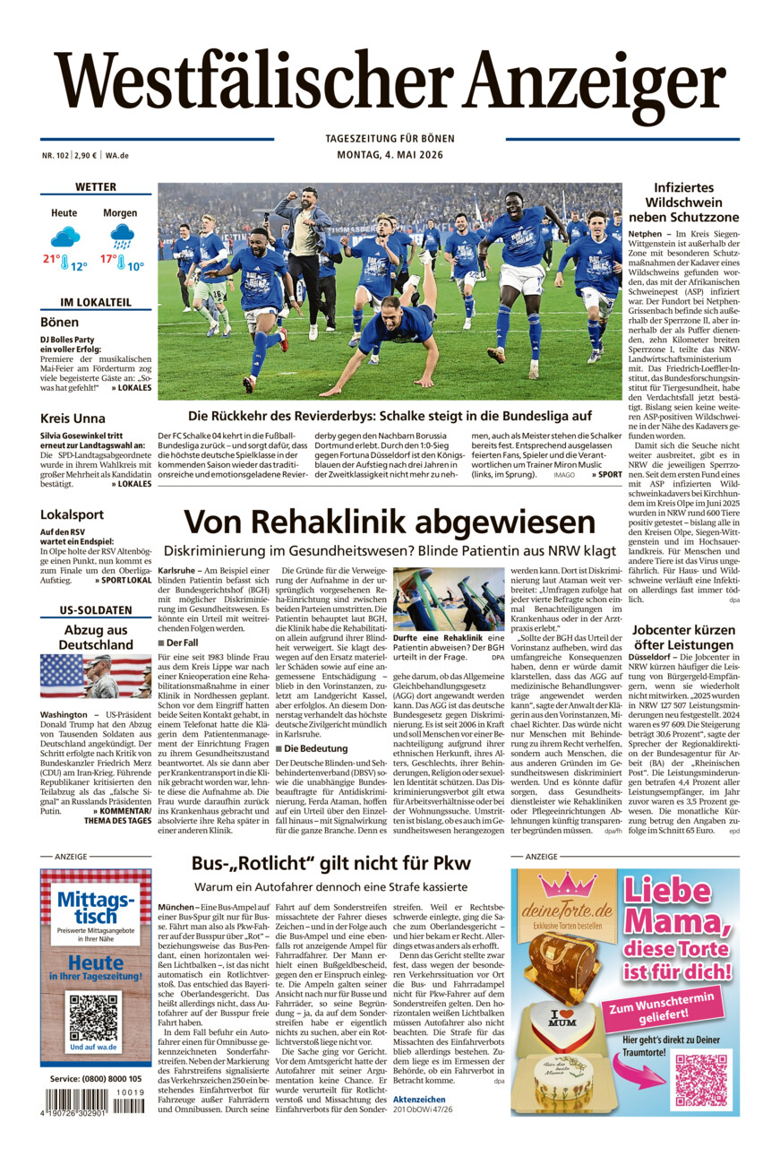 Westfälischer Anzeiger Bönen vom Montag, 04.05.2026