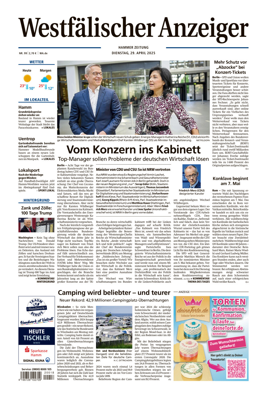 Westfälischer Anzeiger Hamm vom Dienstag, 29.04.2025