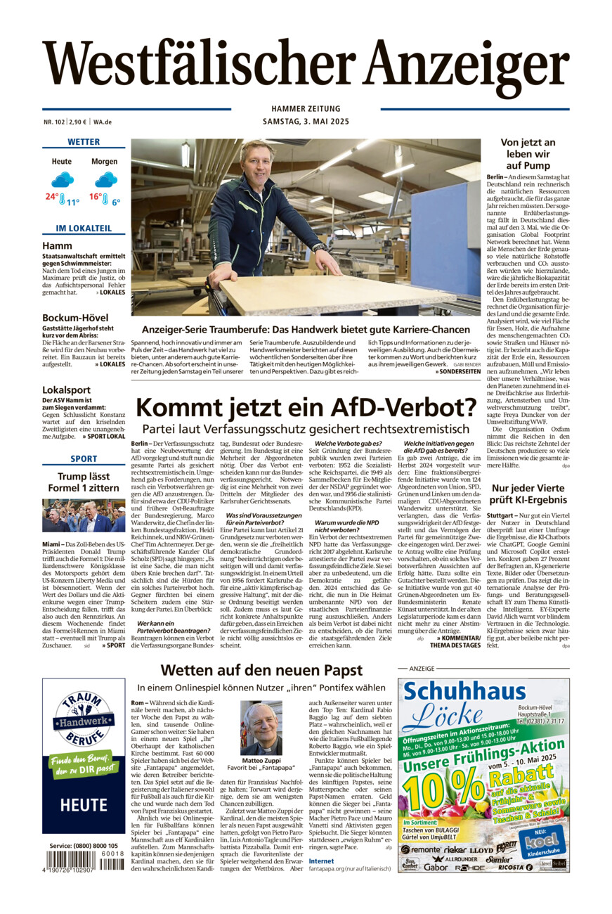 Westfälischer Anzeiger Hamm vom Samstag, 03.05.2025