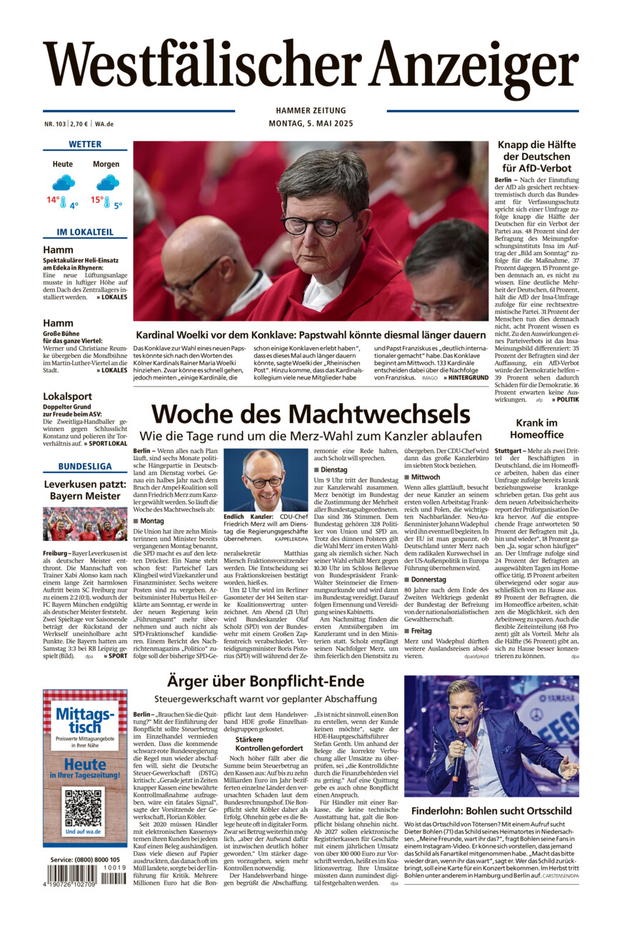 Westfälischer Anzeiger Hamm vom Montag, 05.05.2025