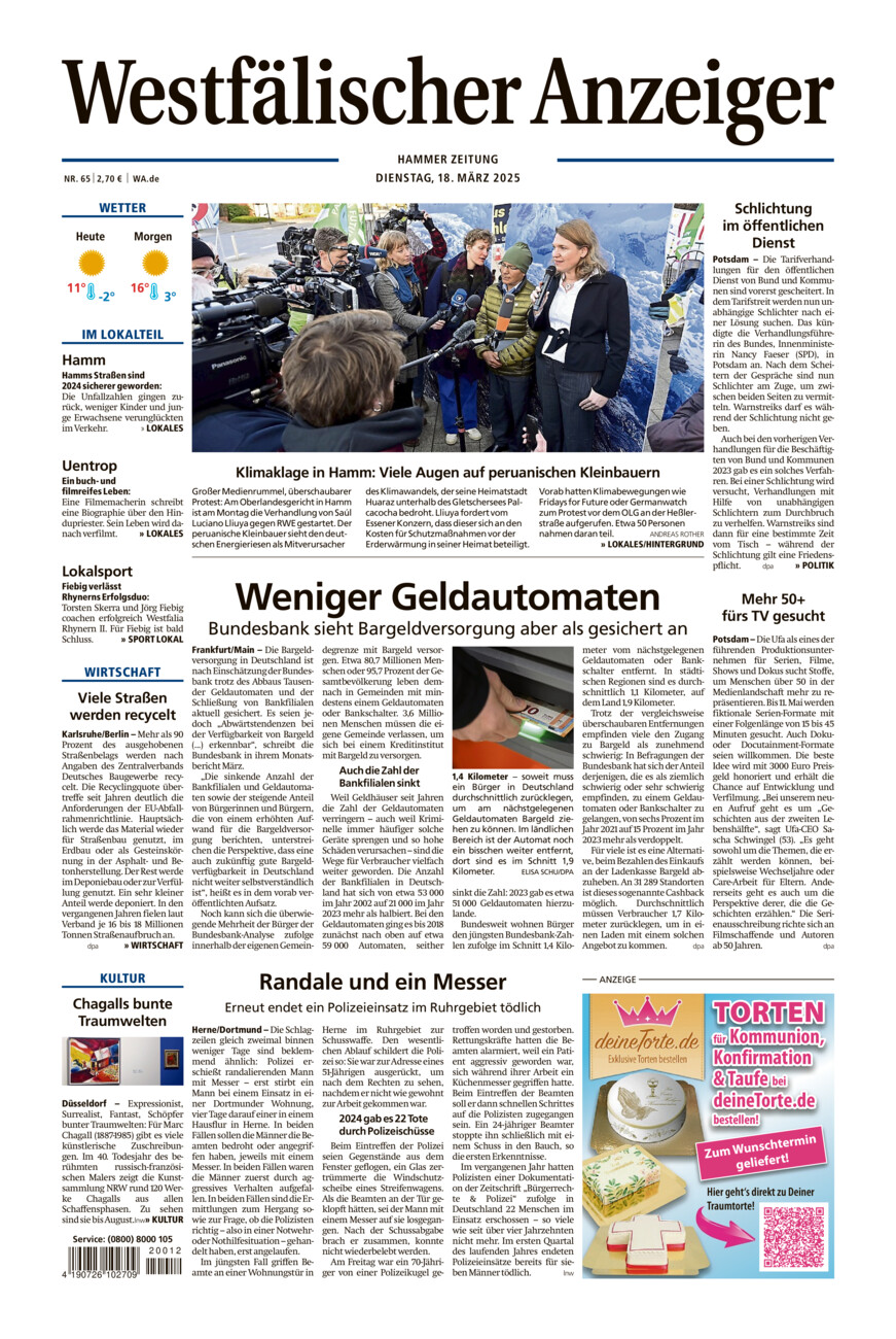 Westfälischer Anzeiger Hamm vom Dienstag, 18.03.2025