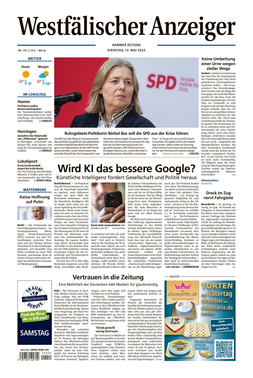 Westfälischer Anzeiger Hamm vom Dienstag, 13.05.2025