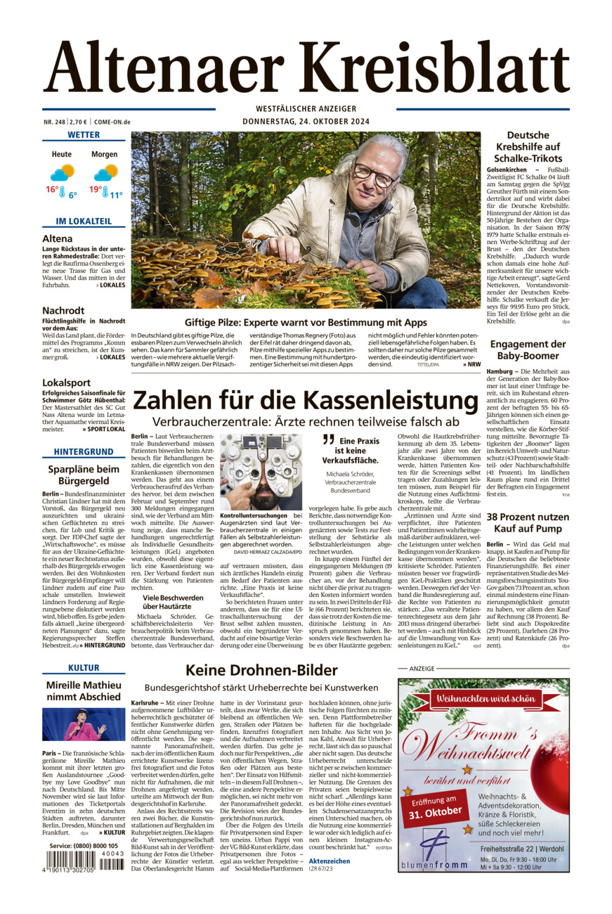 Altenaer Kreisblatt vom Donnerstag, 24.10.2024