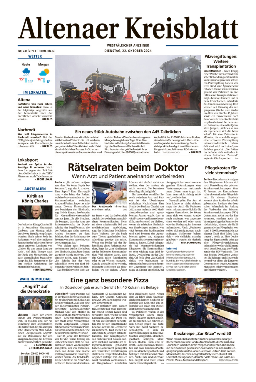 Altenaer Kreisblatt vom Dienstag, 22.10.2024