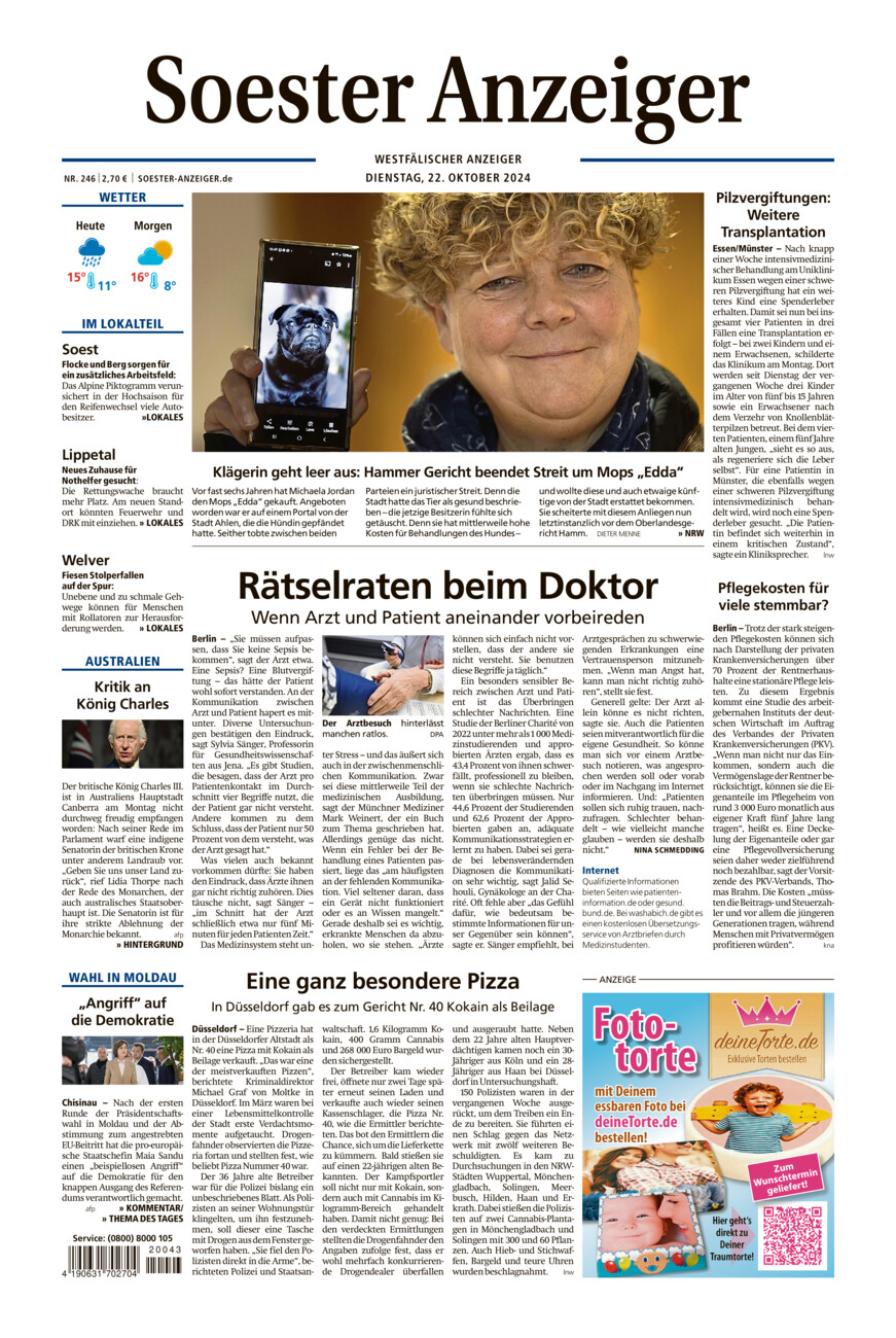 Soester Anzeiger vom Dienstag, 22.10.2024