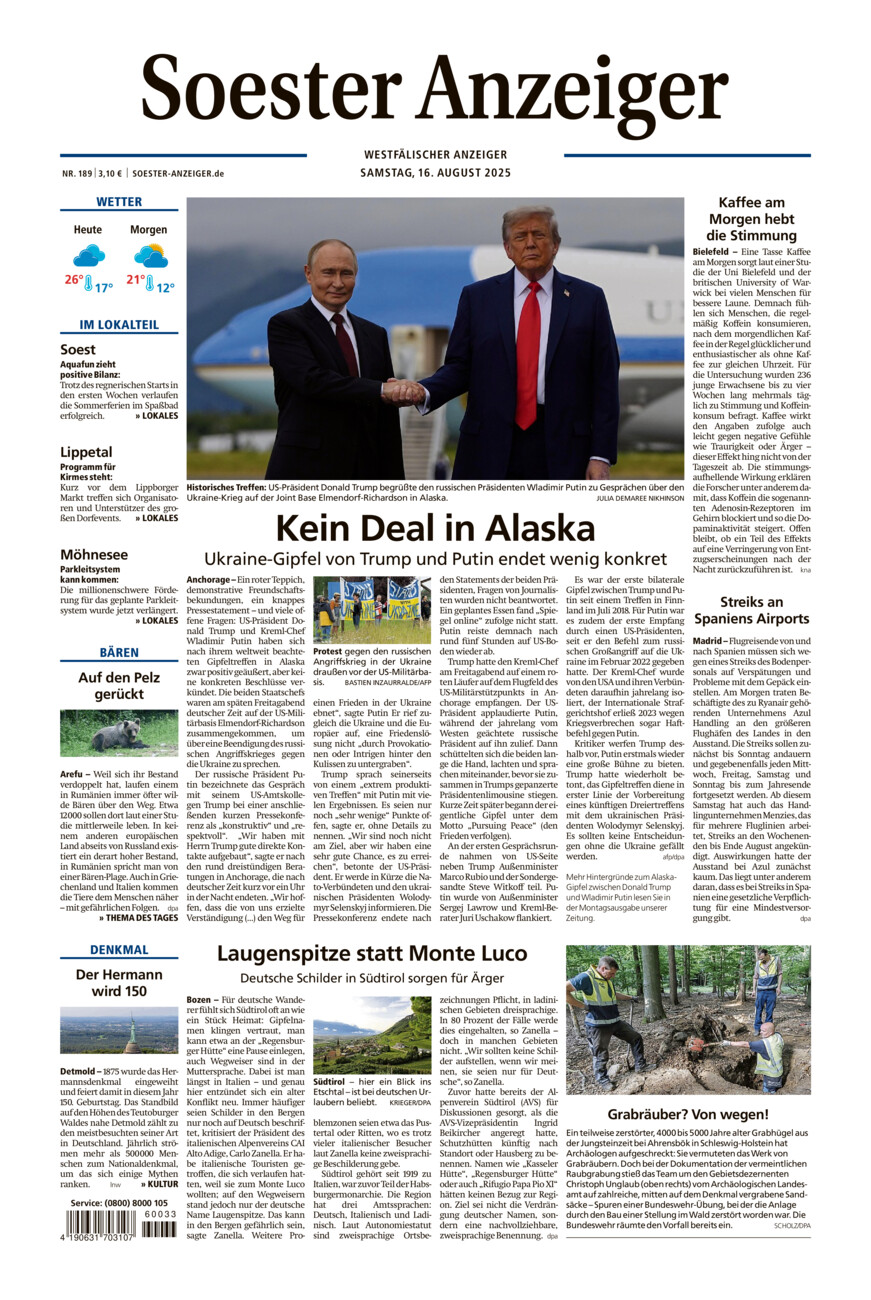 Soester Anzeiger vom Samstag, 16.08.2025
