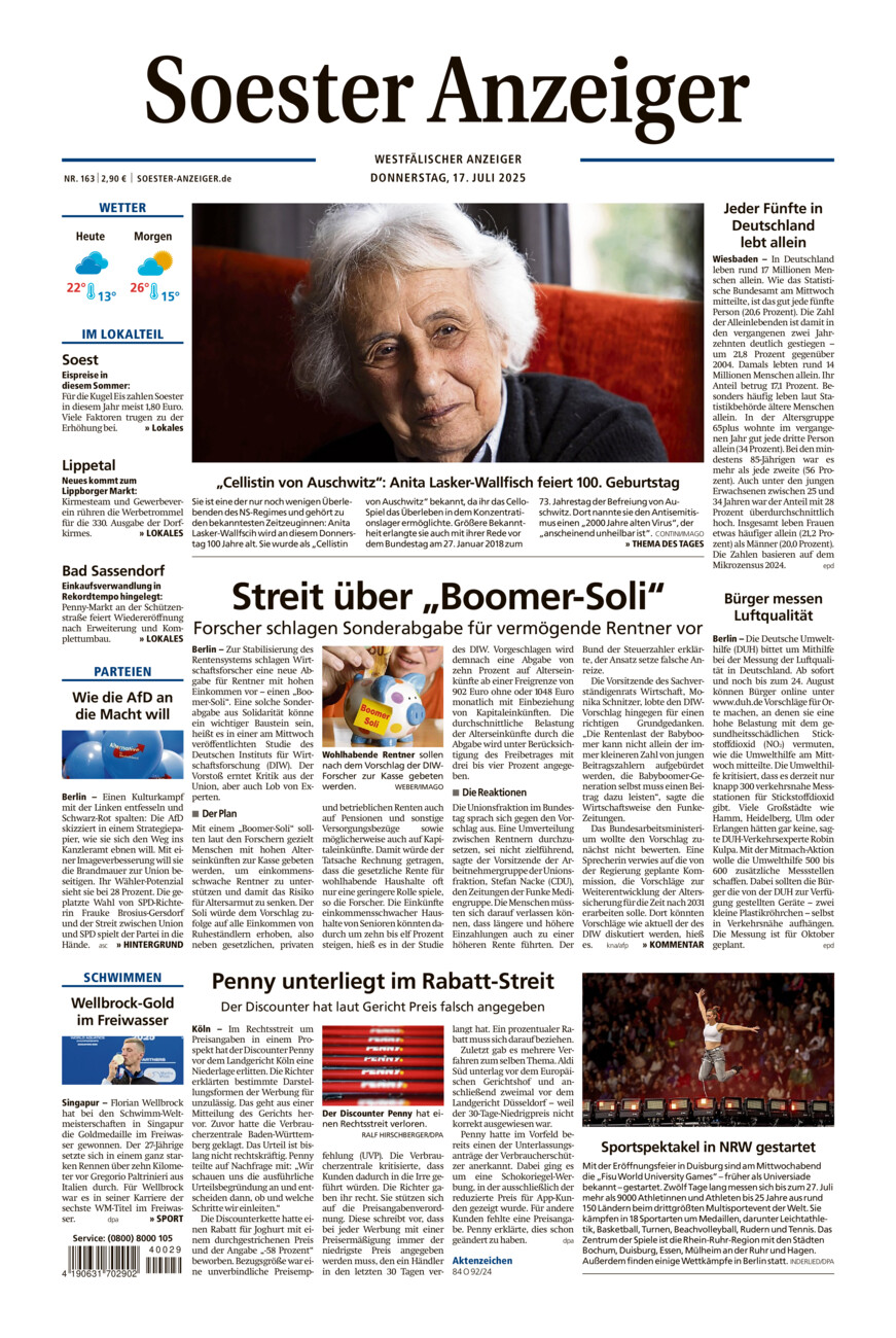 Soester Anzeiger vom Donnerstag, 17.07.2025