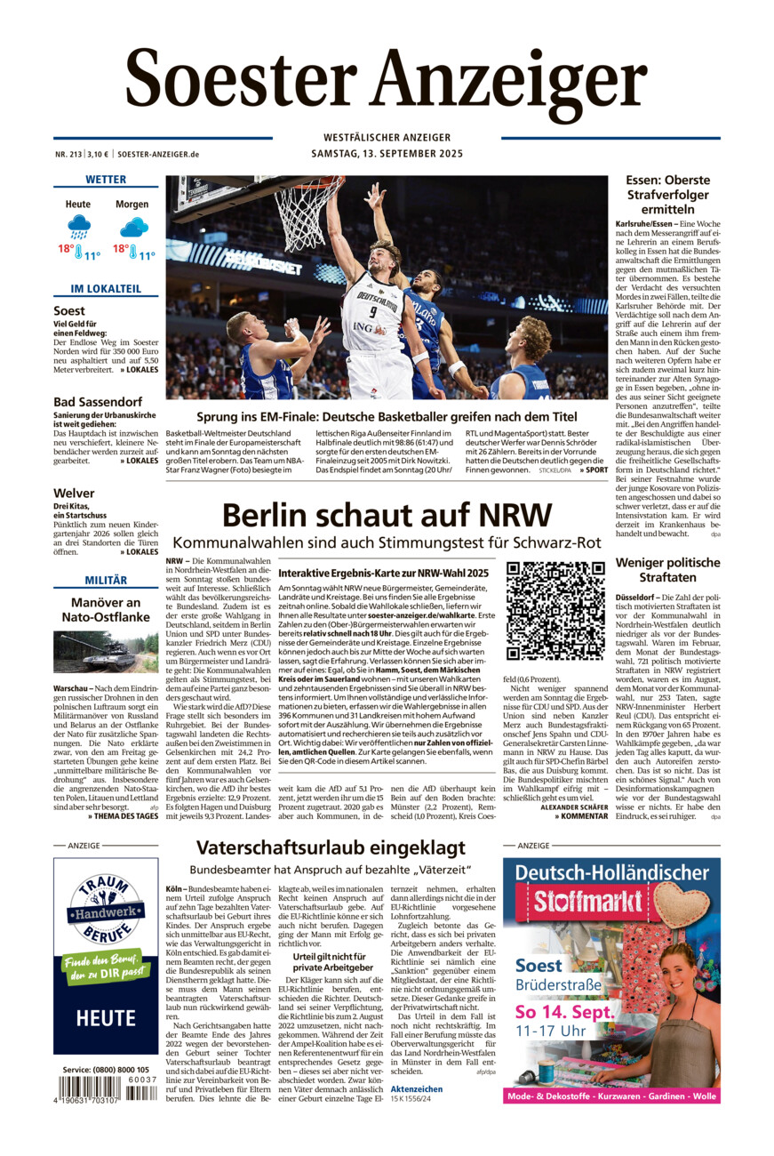 Soester Anzeiger vom Samstag, 13.09.2025