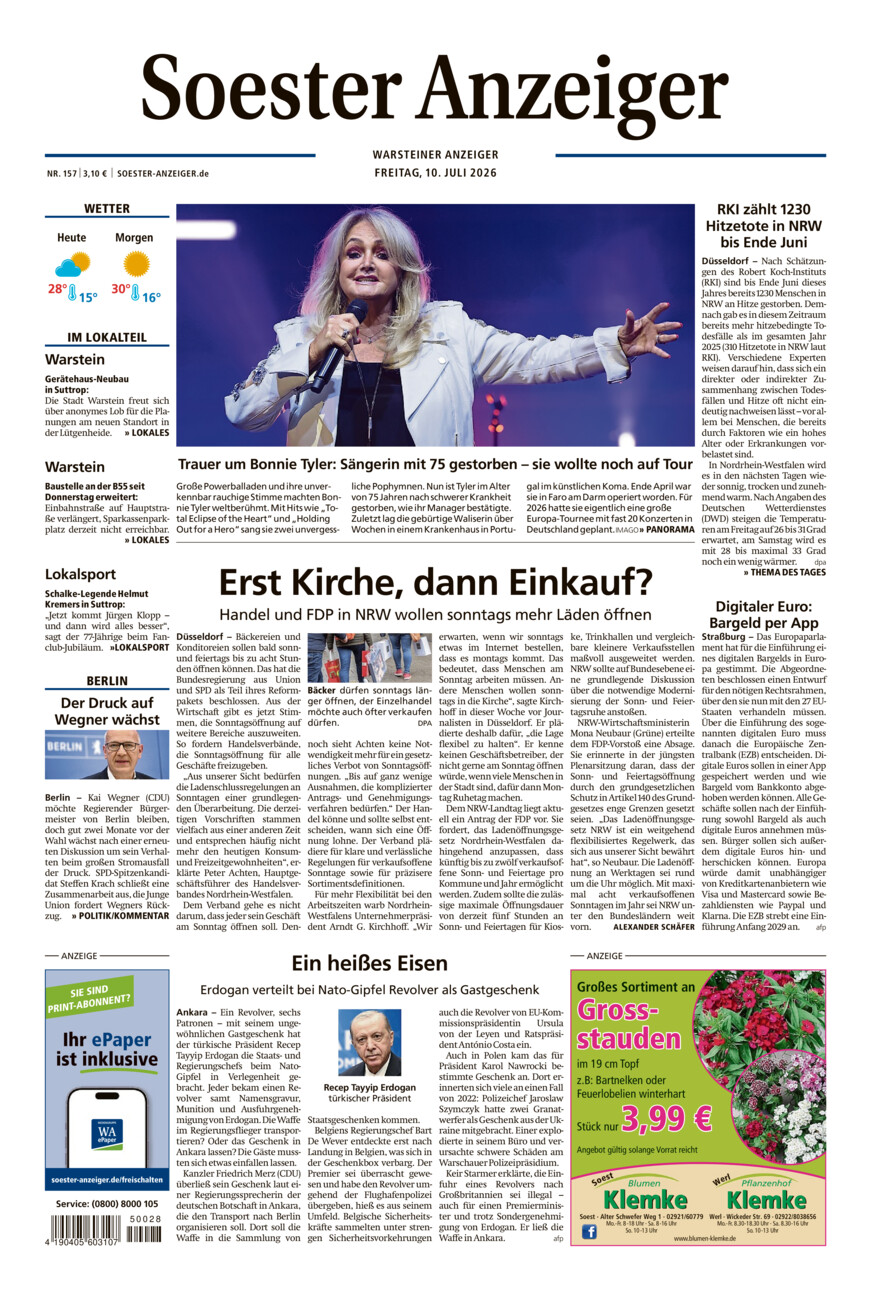 Soester Anzeiger Warstein vom Freitag, 10.07.2026