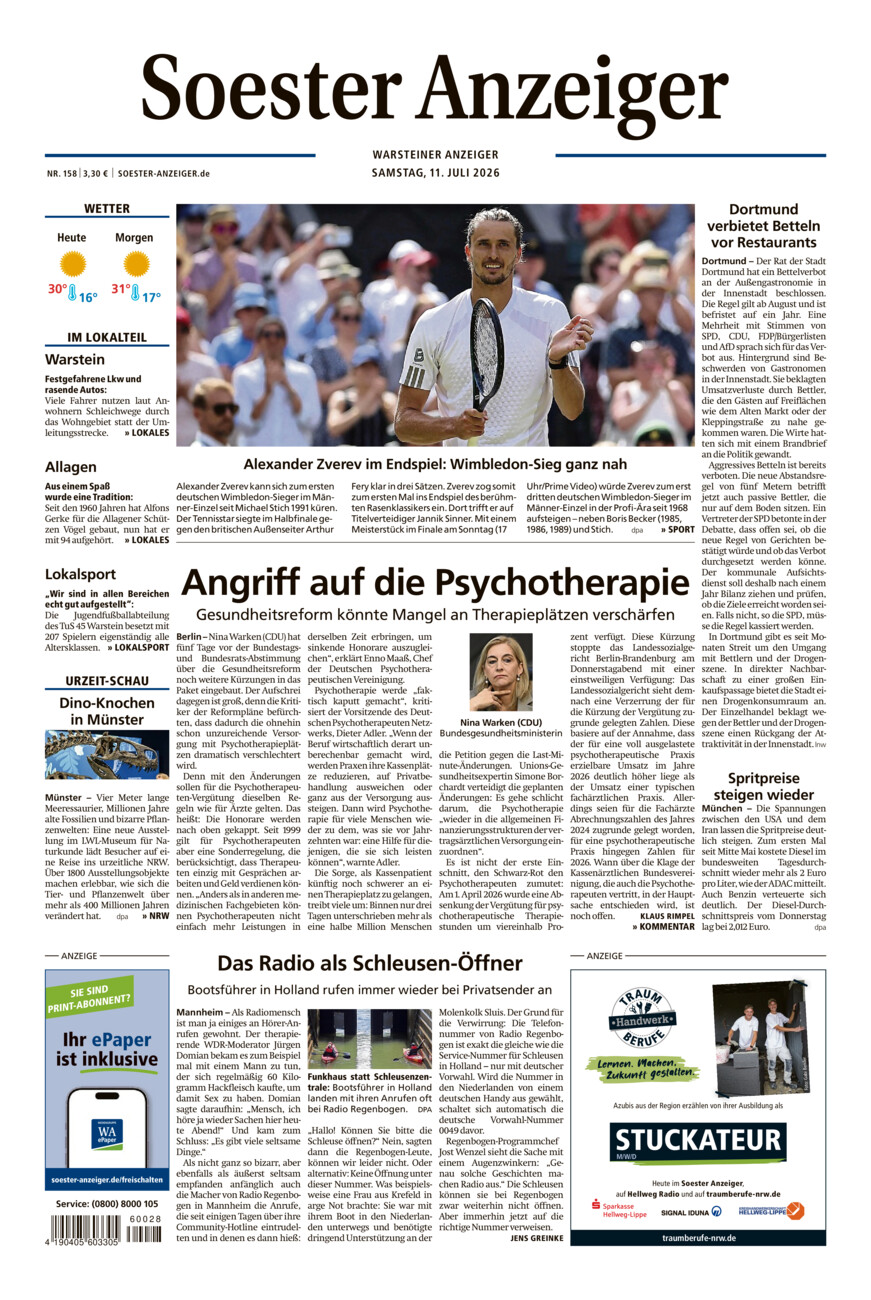 Soester Anzeiger Warstein vom Samstag, 11.07.2026