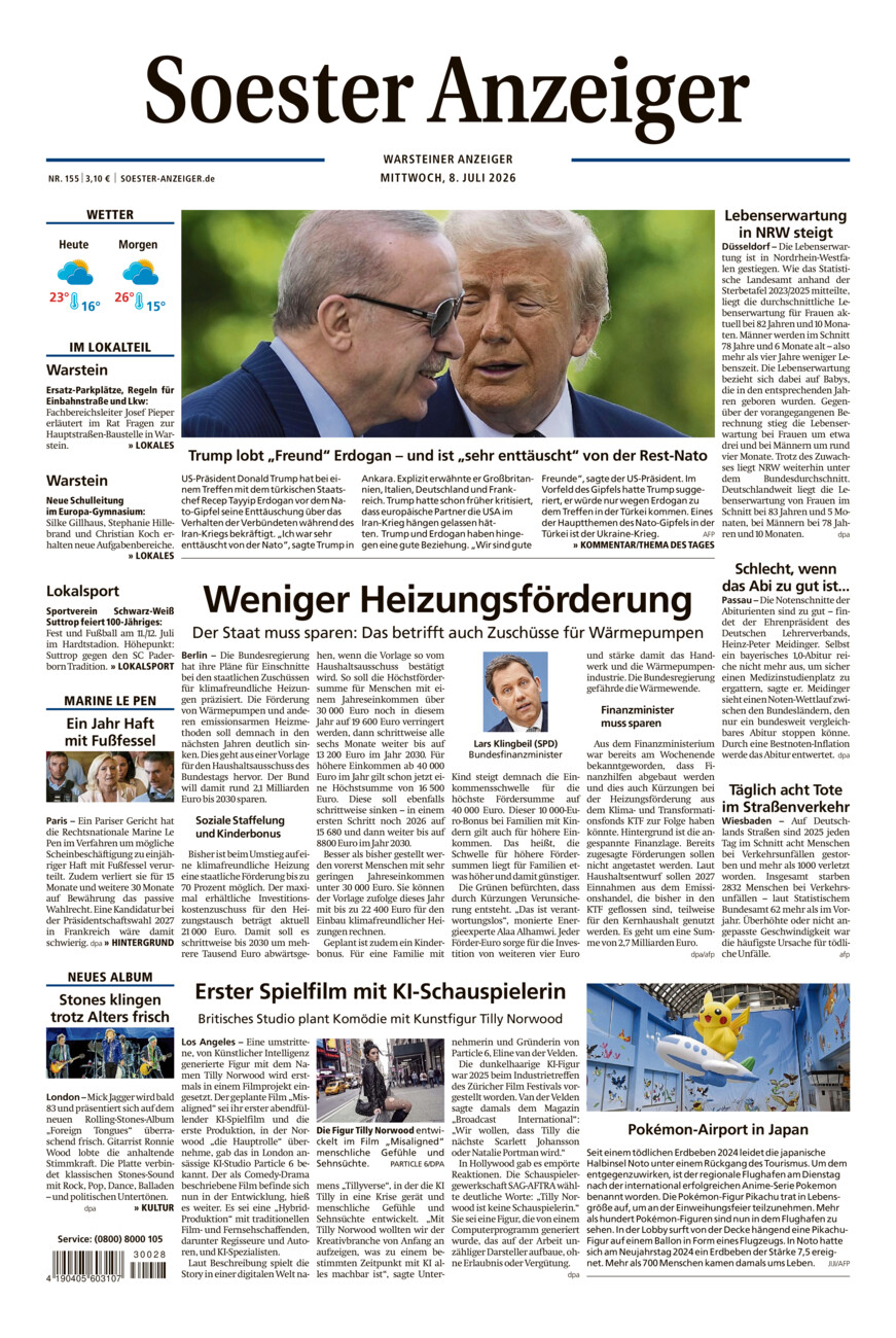 Soester Anzeiger Warstein vom Mittwoch, 08.07.2026