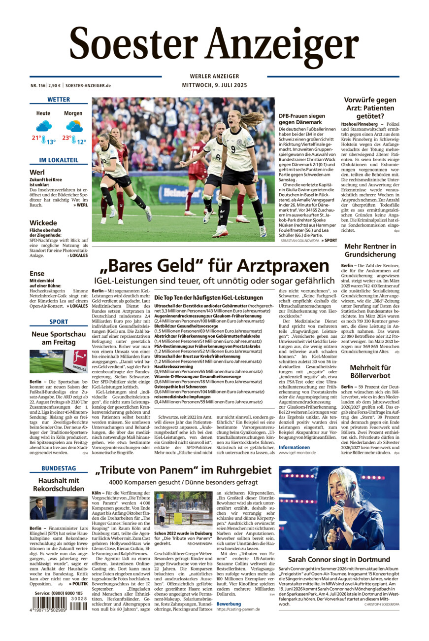 Soester Anzeiger Werl vom Mittwoch, 09.07.2025