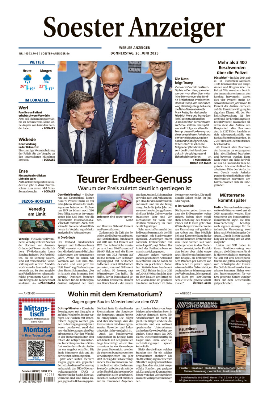 Soester Anzeiger Werl vom Donnerstag, 26.06.2025