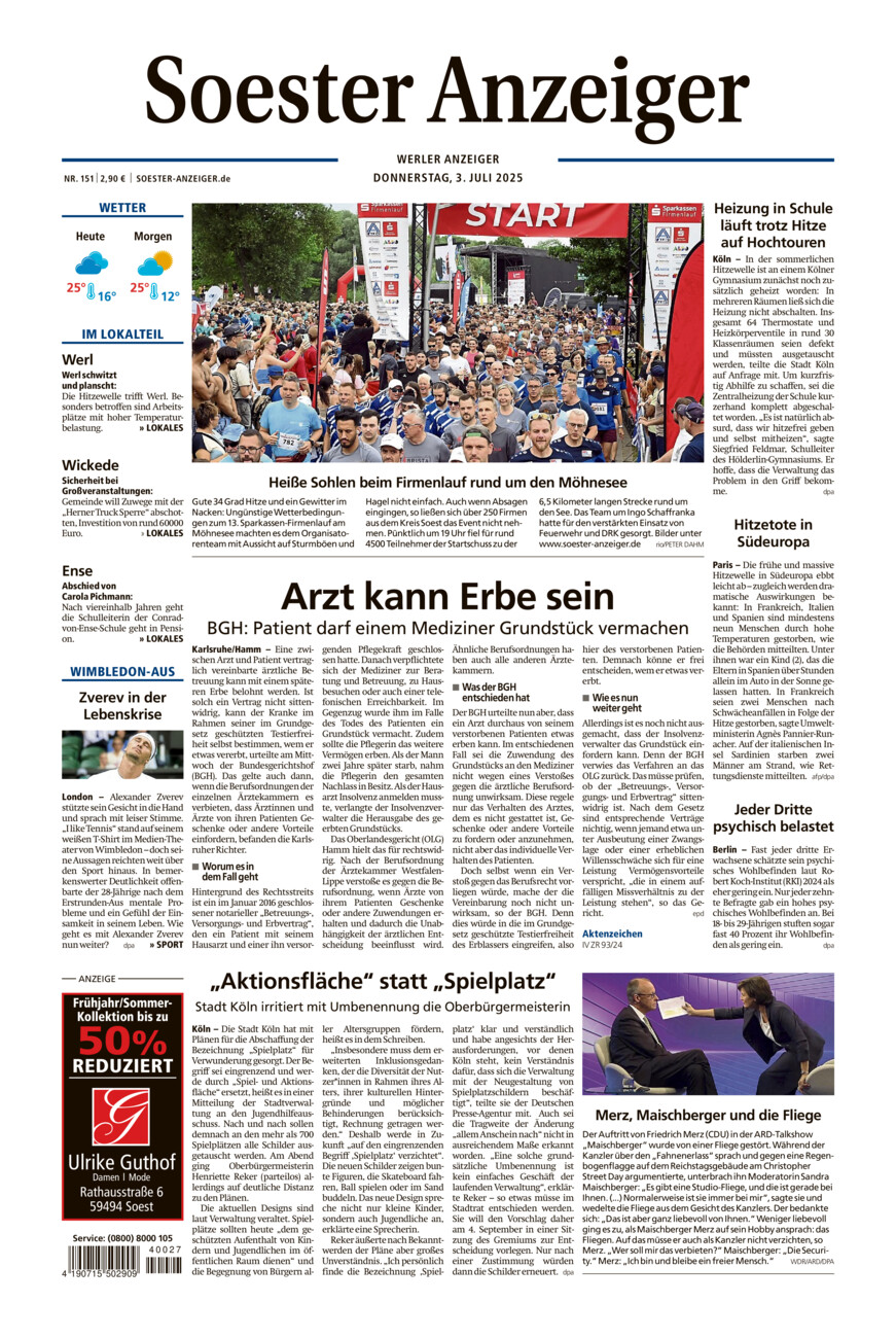 Soester Anzeiger Werl vom Donnerstag, 03.07.2025