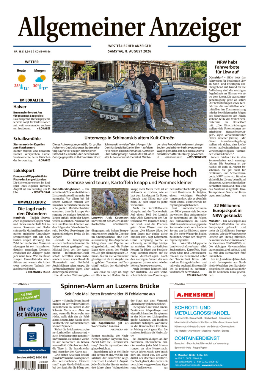 Allgemeiner Anzeiger vom Samstag, 08.08.2026