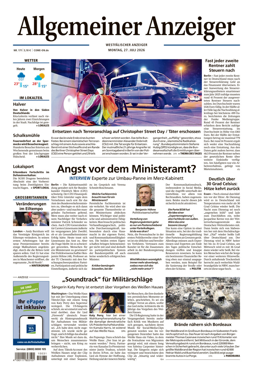 Allgemeiner Anzeiger vom Montag, 27.07.2026