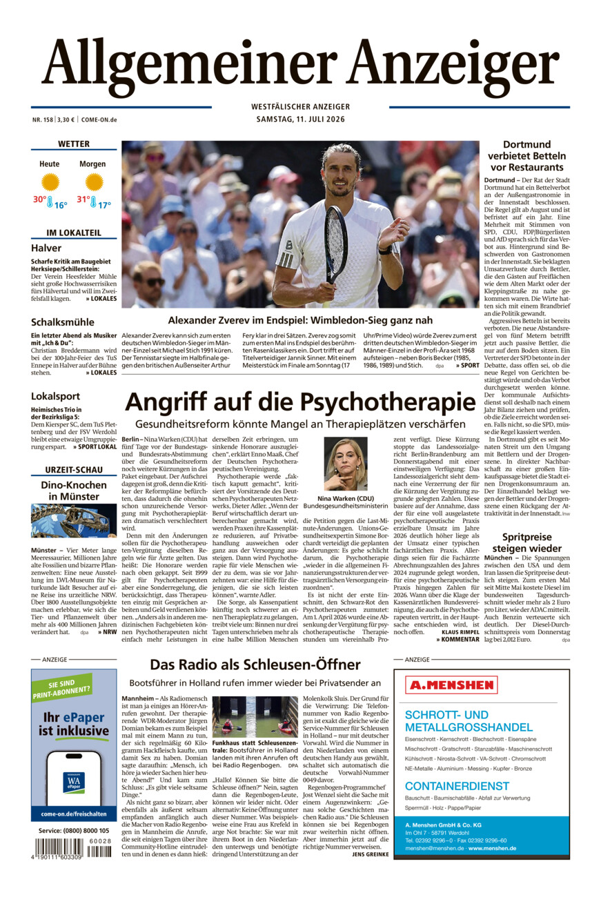 Allgemeiner Anzeiger vom Samstag, 11.07.2026