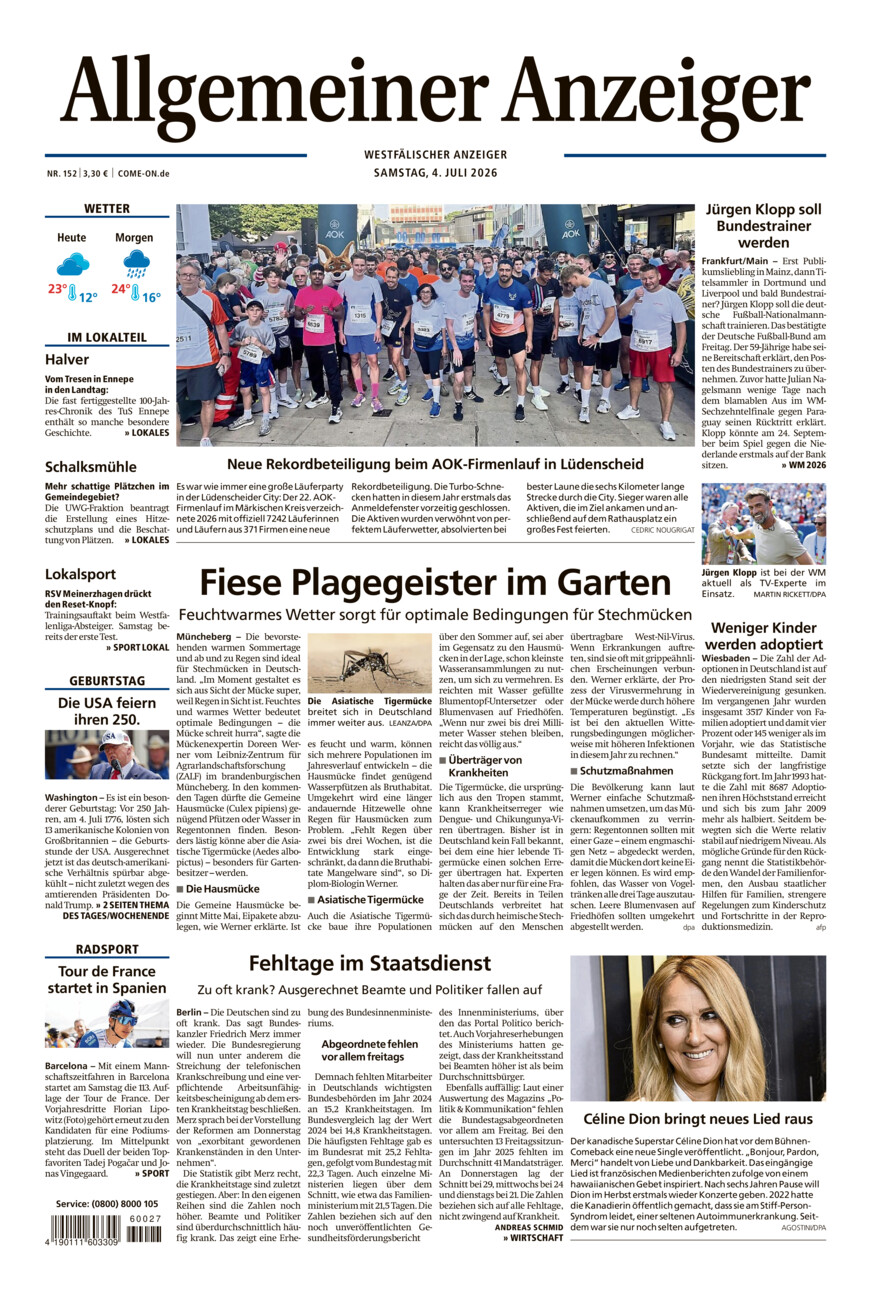 Allgemeiner Anzeiger vom Samstag, 04.07.2026