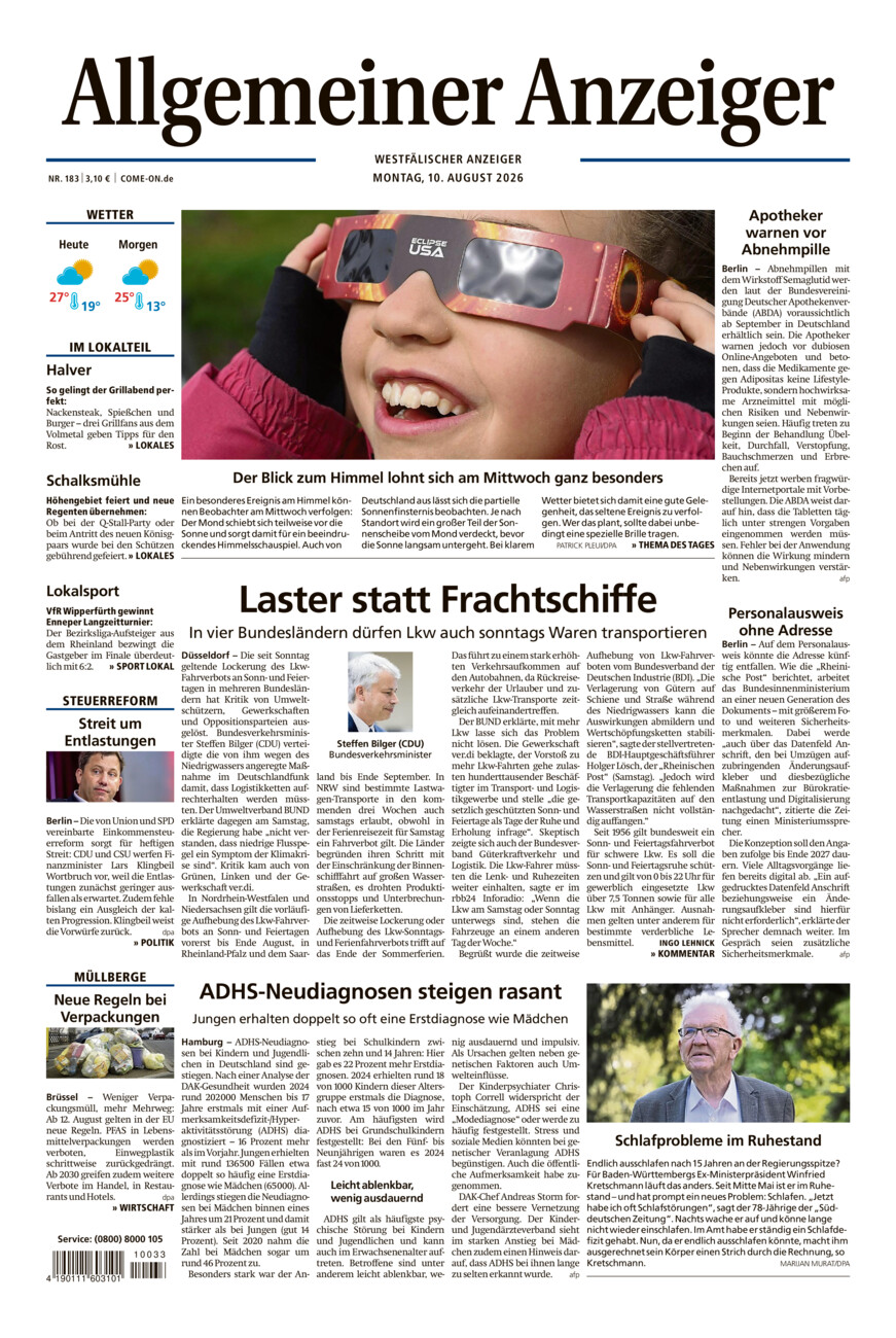 Allgemeiner Anzeiger vom Montag, 10.08.2026