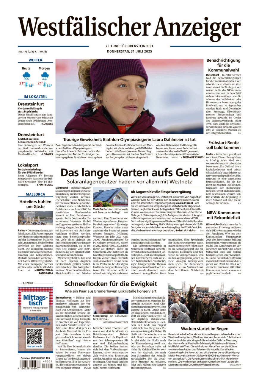 Westfälischer Anzeiger Drensteinfurt vom Donnerstag, 31.07.2025