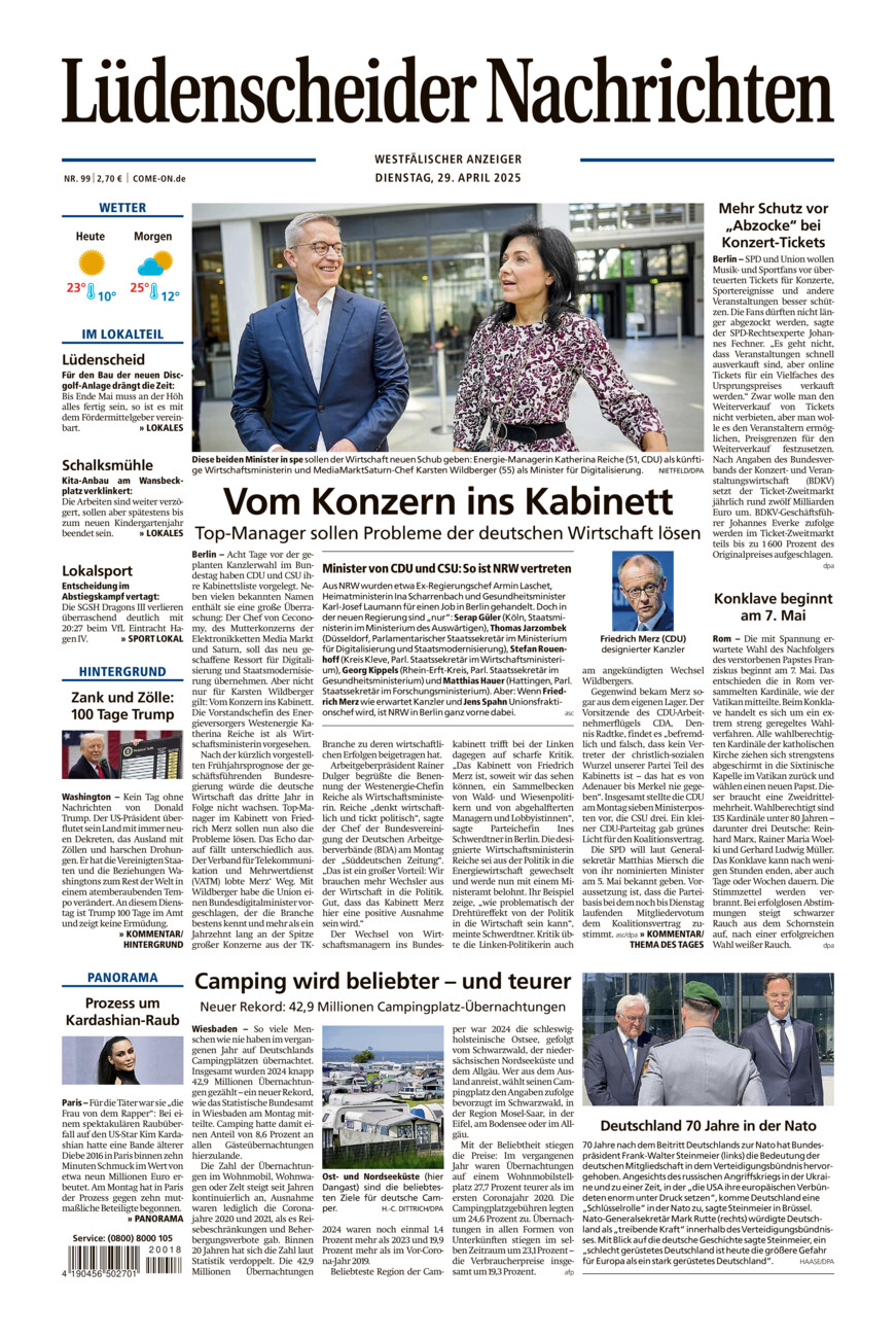 Lüdenscheider Nachrichten vom Dienstag, 29.04.2025