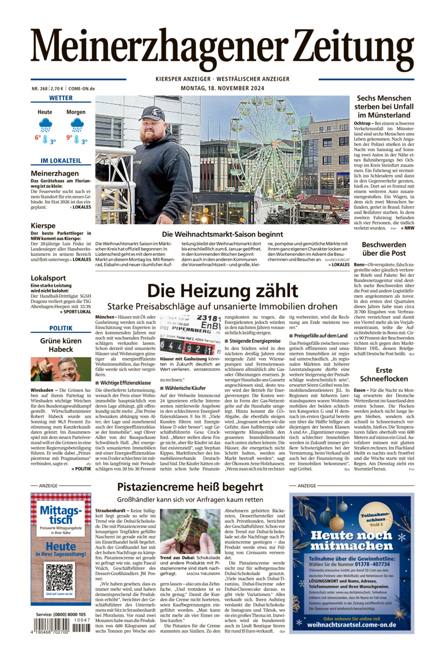 Meinerzhagener Zeitung vom Montag, 18.11.2024