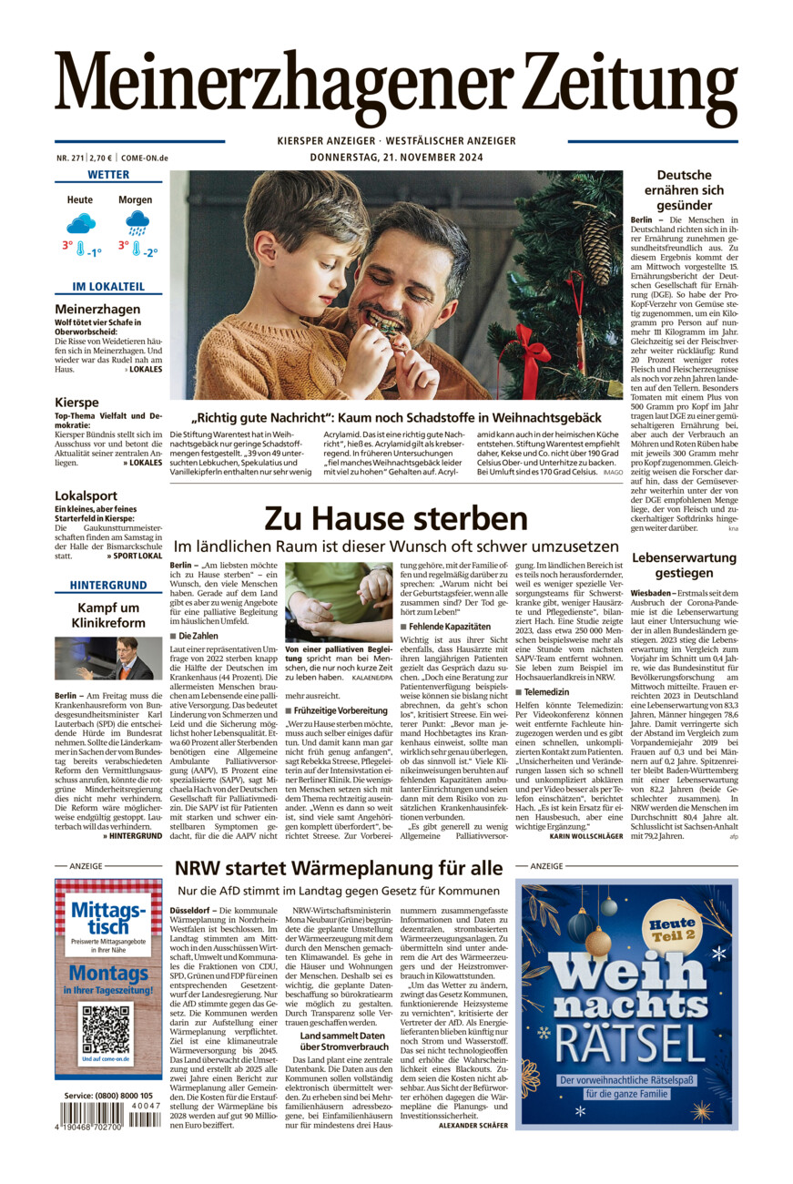 Meinerzhagener Zeitung vom Donnerstag, 21.11.2024