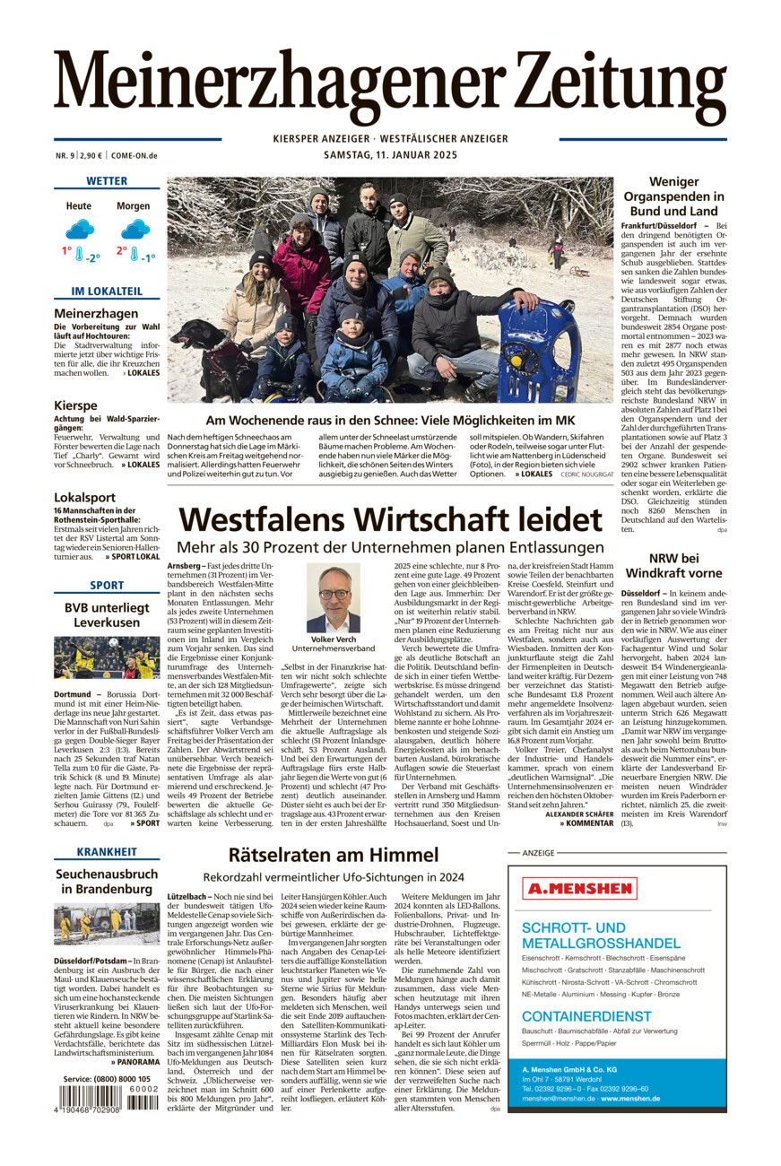 Meinerzhagener Zeitung vom Samstag, 11.01.2025