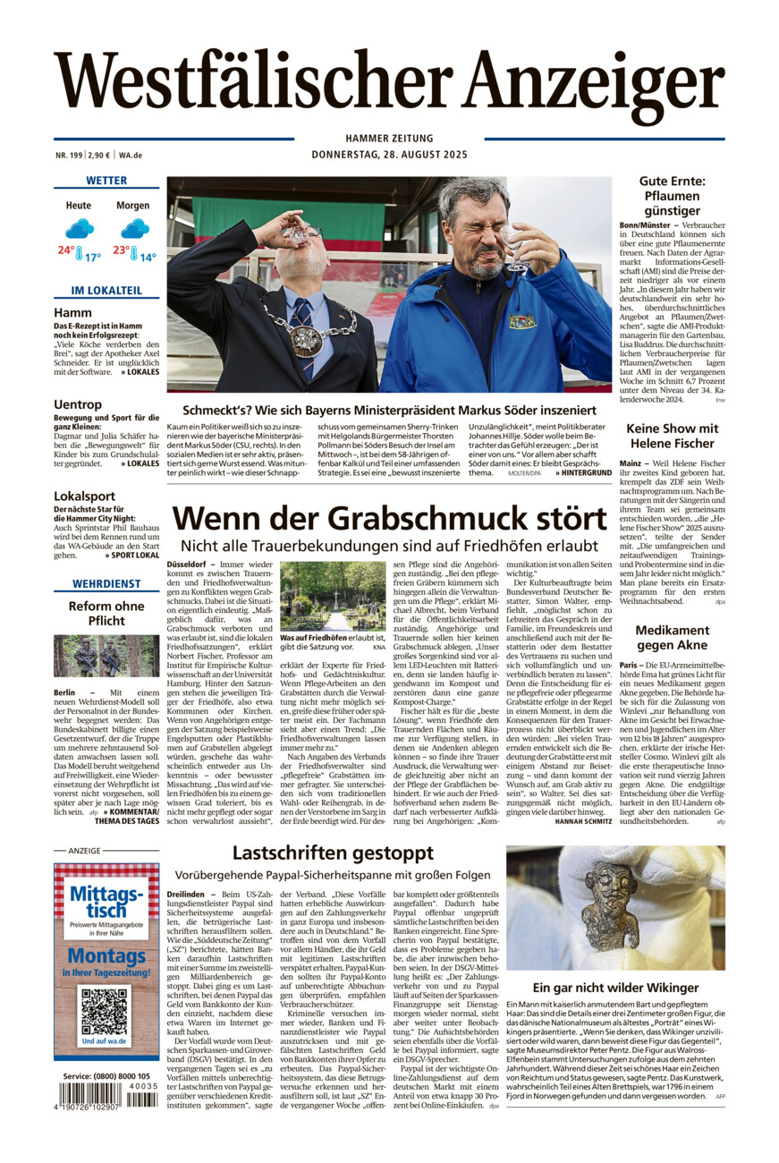 Westfälischer Anzeiger Hamm vom Donnerstag, 28.08.2025