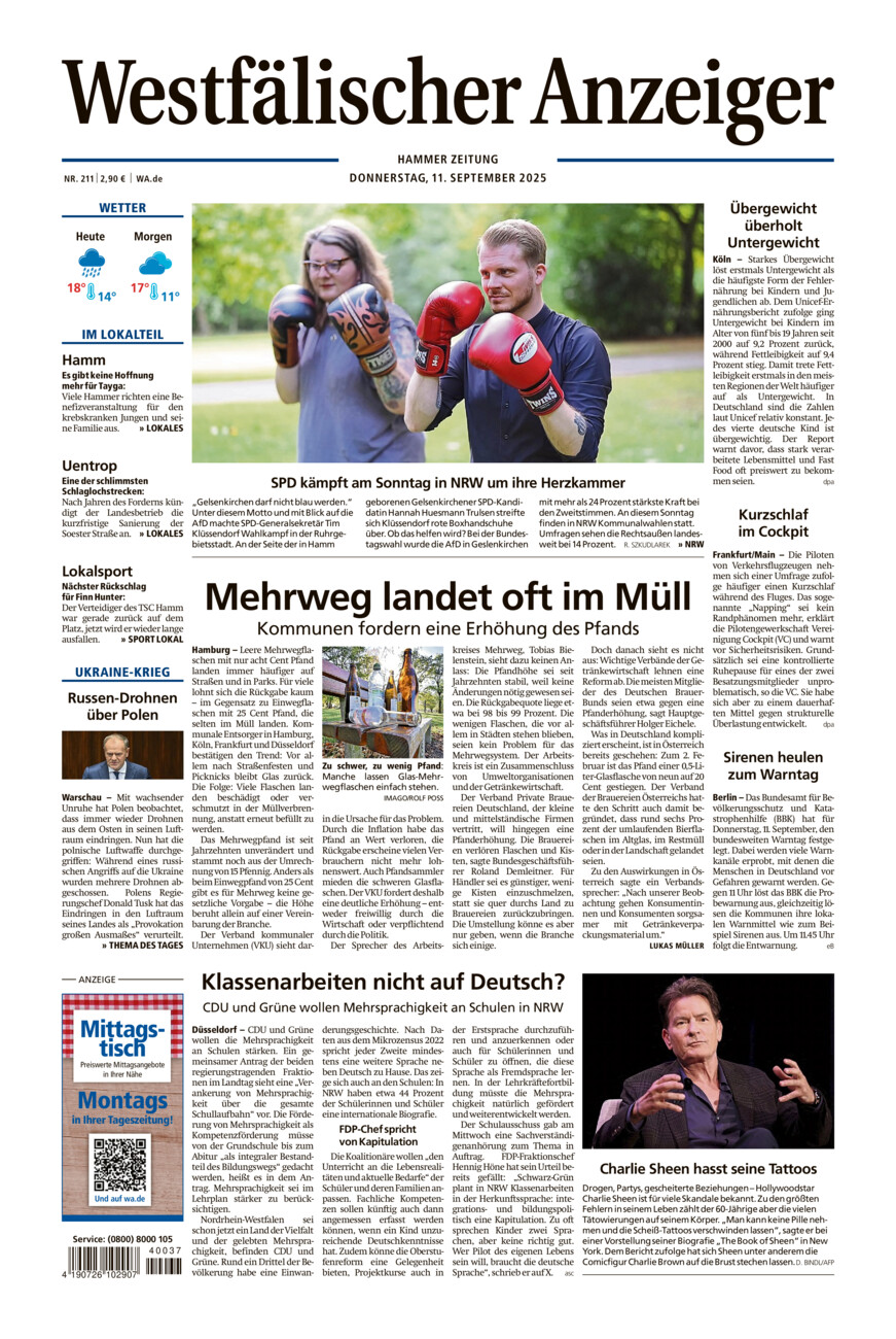 Westfälischer Anzeiger Hamm vom Donnerstag, 11.09.2025