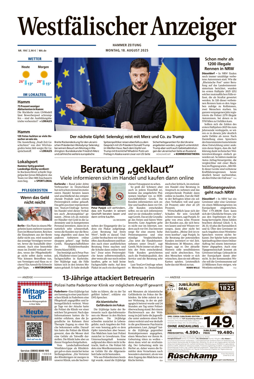 Westfälischer Anzeiger Hamm vom Montag, 18.08.2025