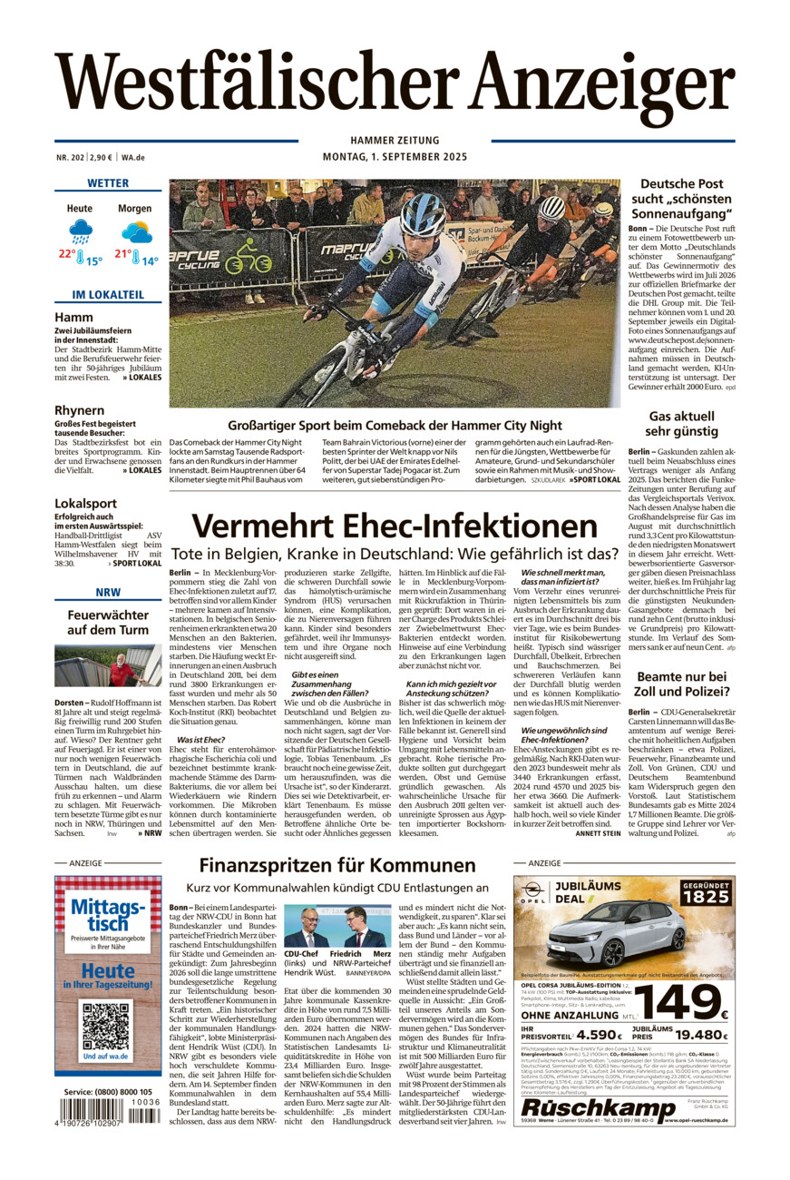 Westfälischer Anzeiger Hamm vom Montag, 01.09.2025