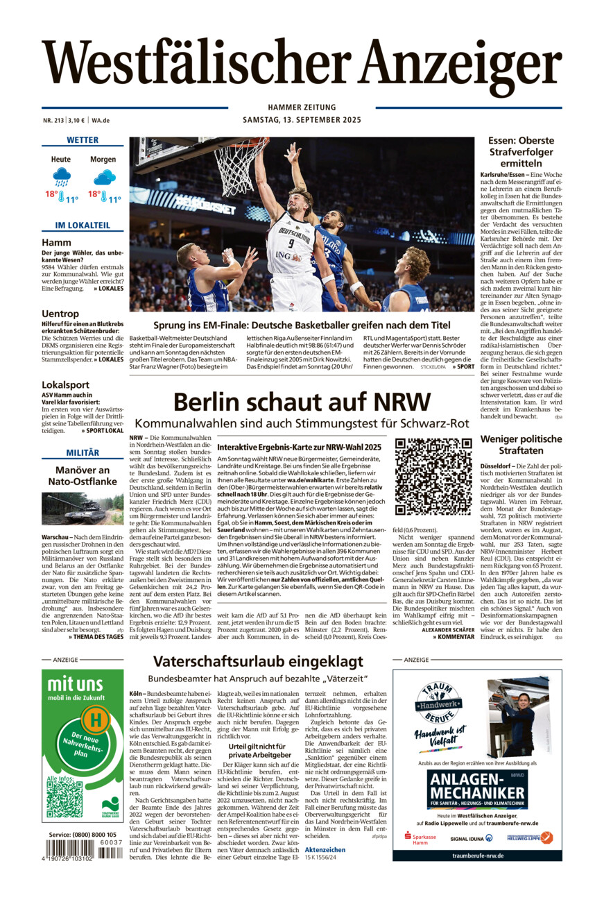 Westfälischer Anzeiger Hamm vom Samstag, 13.09.2025