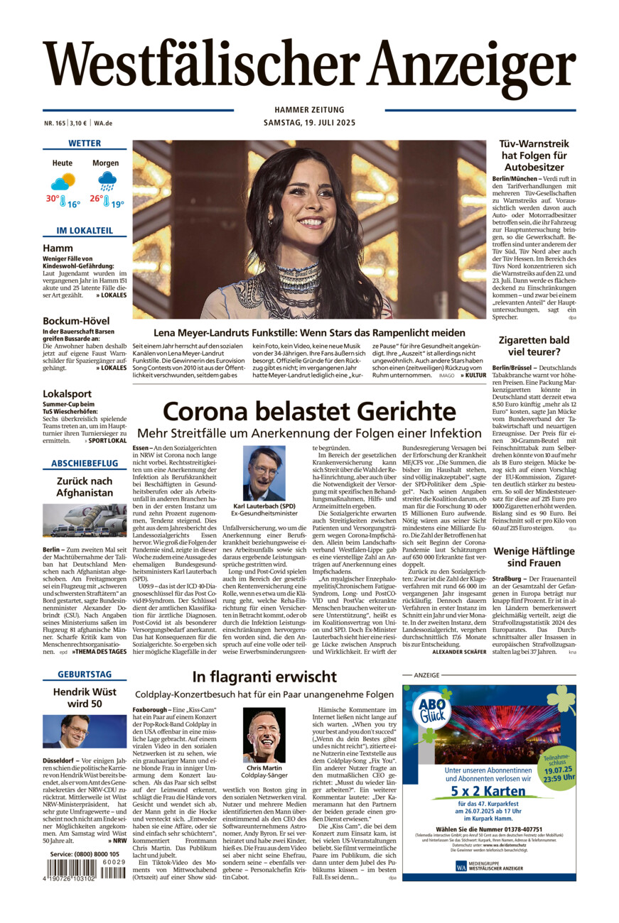 Westfälischer Anzeiger Hamm vom Samstag, 19.07.2025