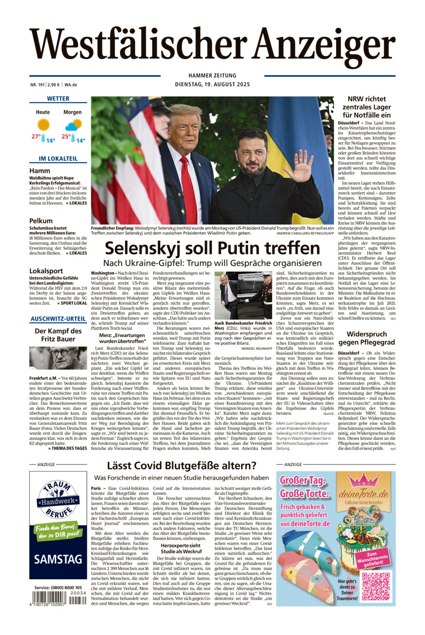 Westfälischer Anzeiger Hamm vom Dienstag, 19.08.2025