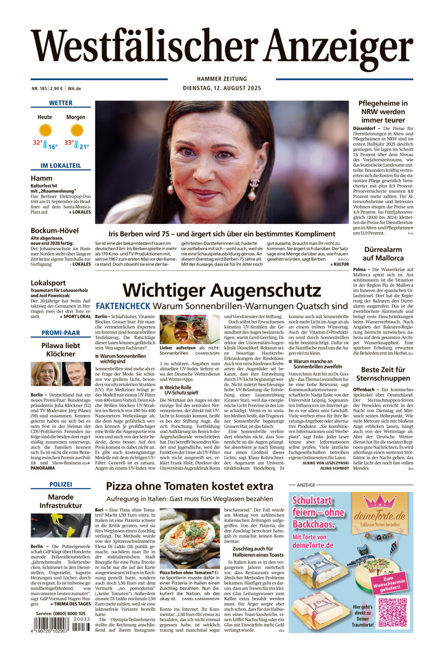 Westfälischer Anzeiger Hamm vom Dienstag, 12.08.2025
