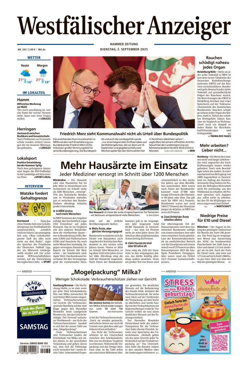 Westfälischer Anzeiger Hamm vom Dienstag, 02.09.2025